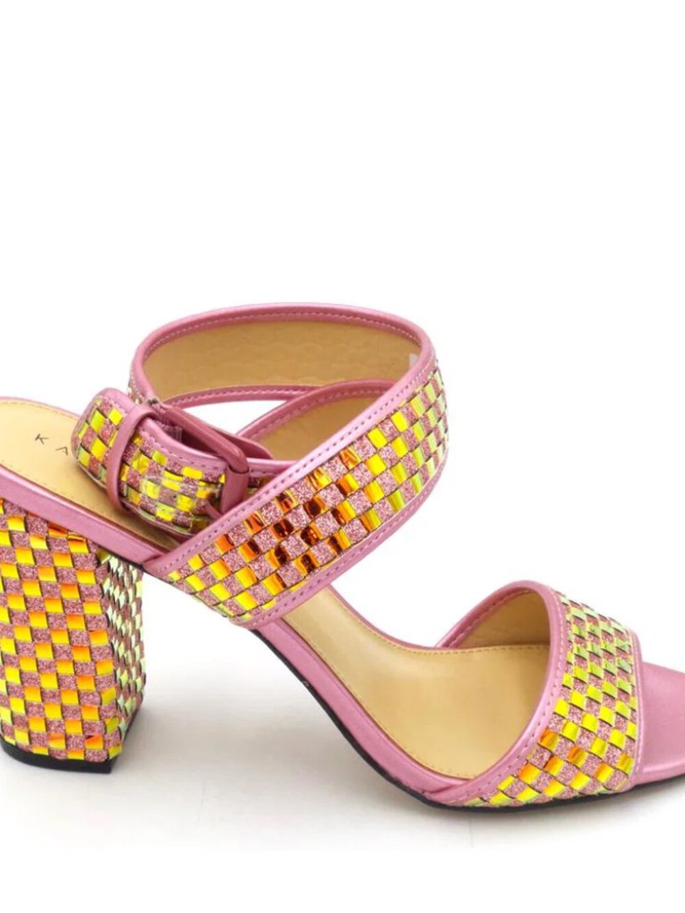 Katy Perry Collections Pink Metallic Woven Block Heel Sandals - Sz 8.5